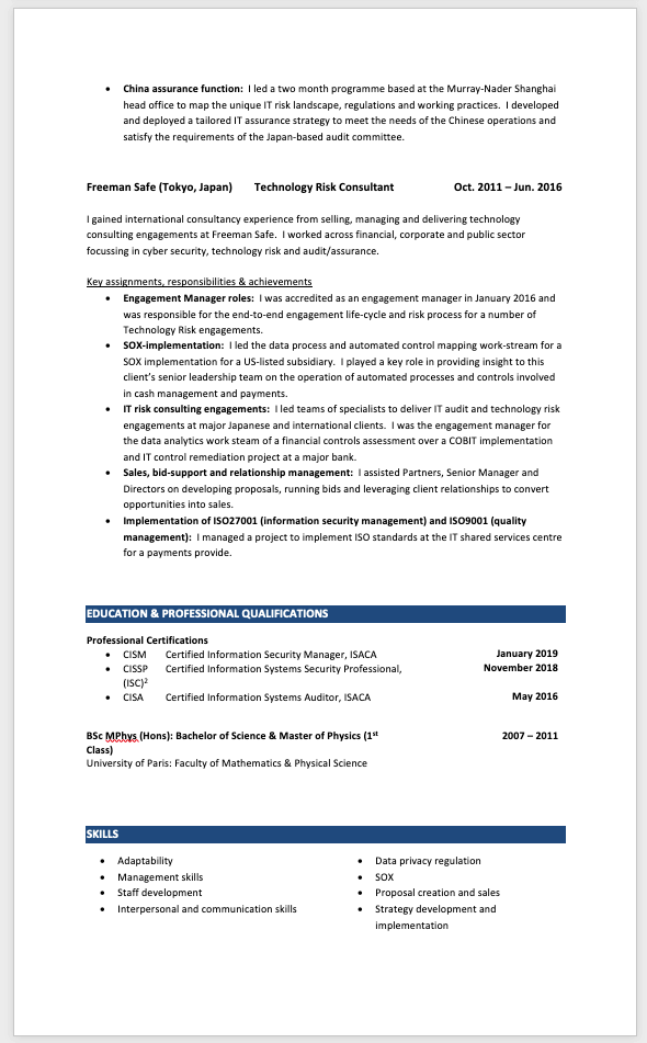 resume format for canada application
